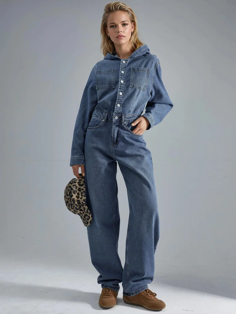 هيكاب سروال دنيم بغطاء رأس من سكووالو بساق مستقيمة